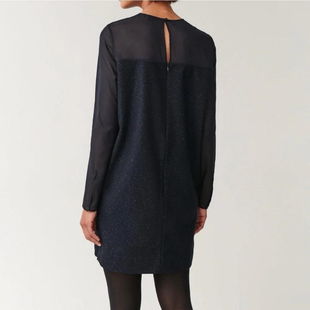 COS Black Long Sleeve Dress with Sheer Detail - Picture 5 of 13